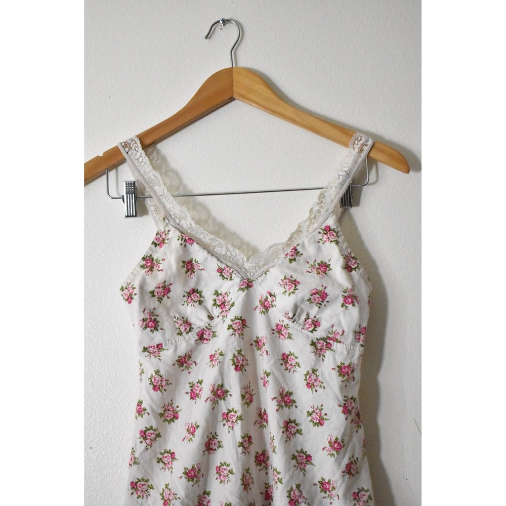 Unbranded Floral Camisole Women Medium White Pink Y2K Lace Ruffle Hem Cotton - Picture 5 of 9